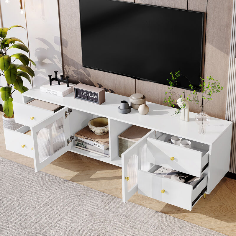 Merax Modern Entertainment Center with Glass Door TV Stand