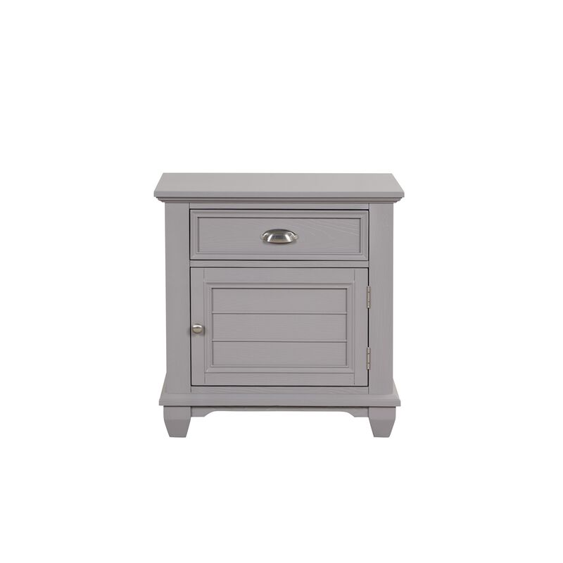 Limi Nightstand, 1 Drawer, 1 Door Cabinet, Gray Solid Wood, 28 Inch - Benzara