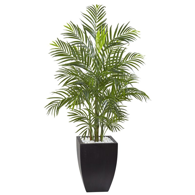Hivvago 4.5 Feet Areca Palm Tree with Black Wash Planter UV Resistant (Indoor/Outdoor)