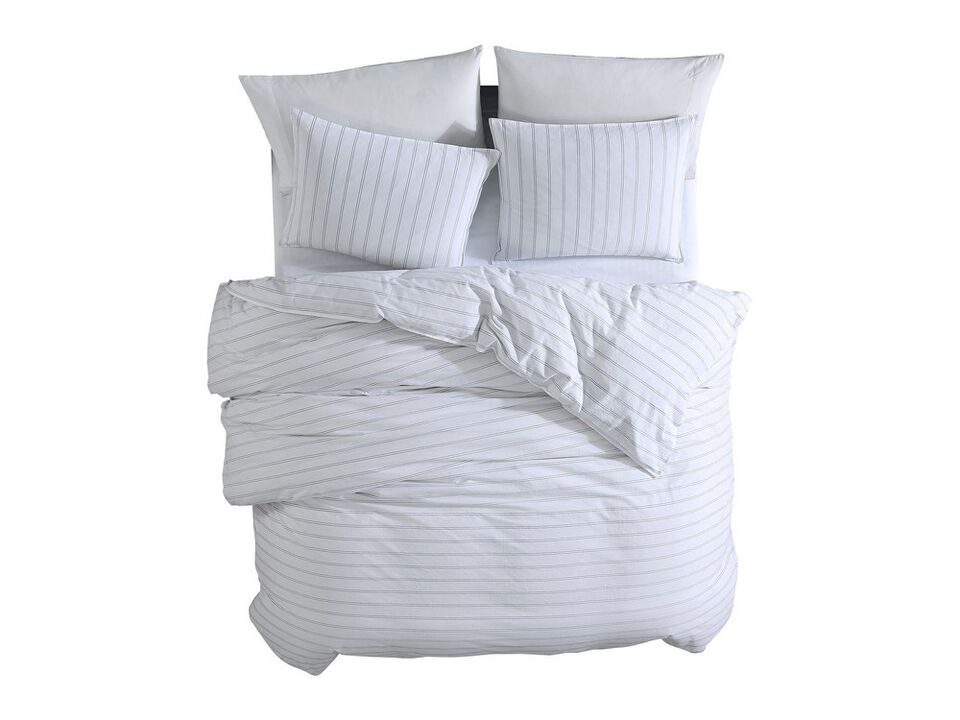 3 Piece Queen Comforter Set with Pinstripe Pattern, White and Black - Benzara