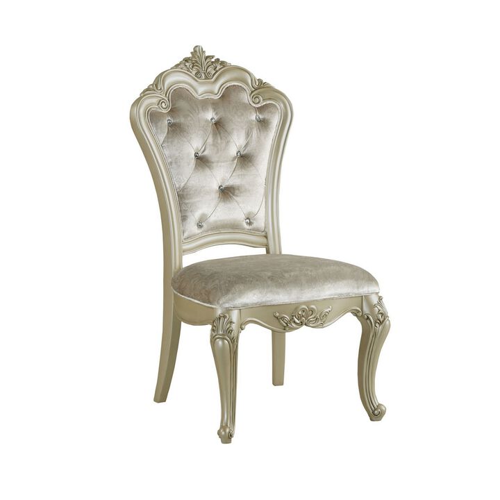 Siq 27 Inch Dining Side Chair Set of 2, Upholstered, Champagne Gold, Silver - Benzara