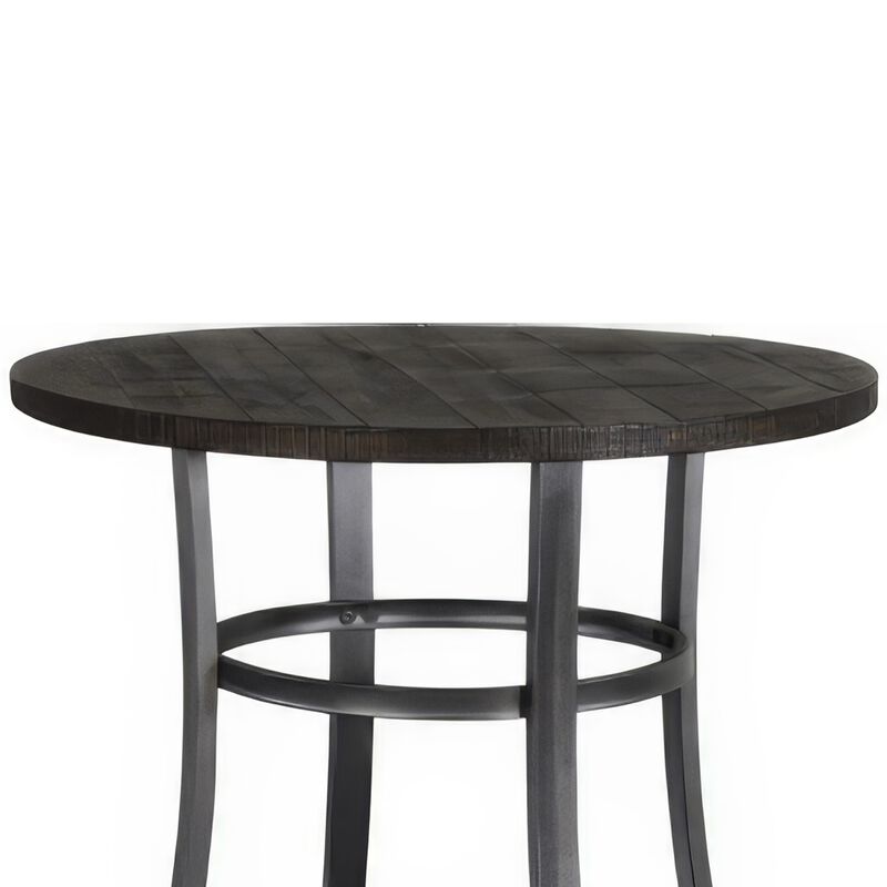 Flint Counter Height Table Round 36 Inch, Dark Brown Mahogany w Metal - Benzara