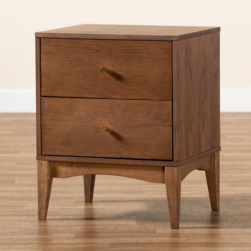 Baxton Studio Landis Mid Century Modern Ash Walnut Finished Wood 2 Drawer Nightstand