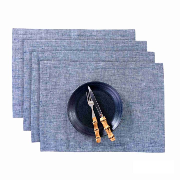 Solino Home 100% Pure Linen 14 x 19 Inch Placemats Set of 4 | Athena