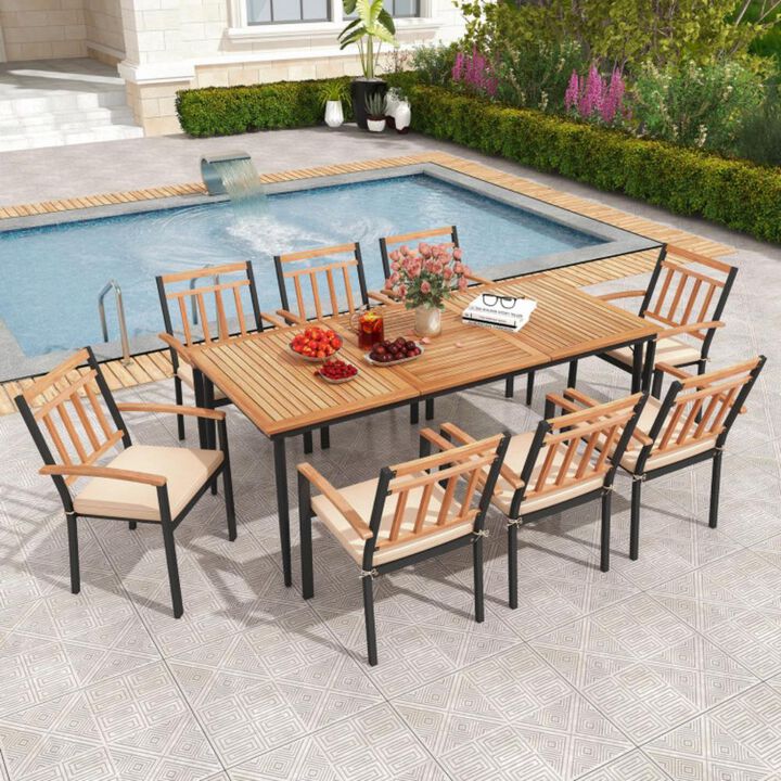 Hivvago 9-Piece Patio Dining Set with 8 Wooden Armchairs