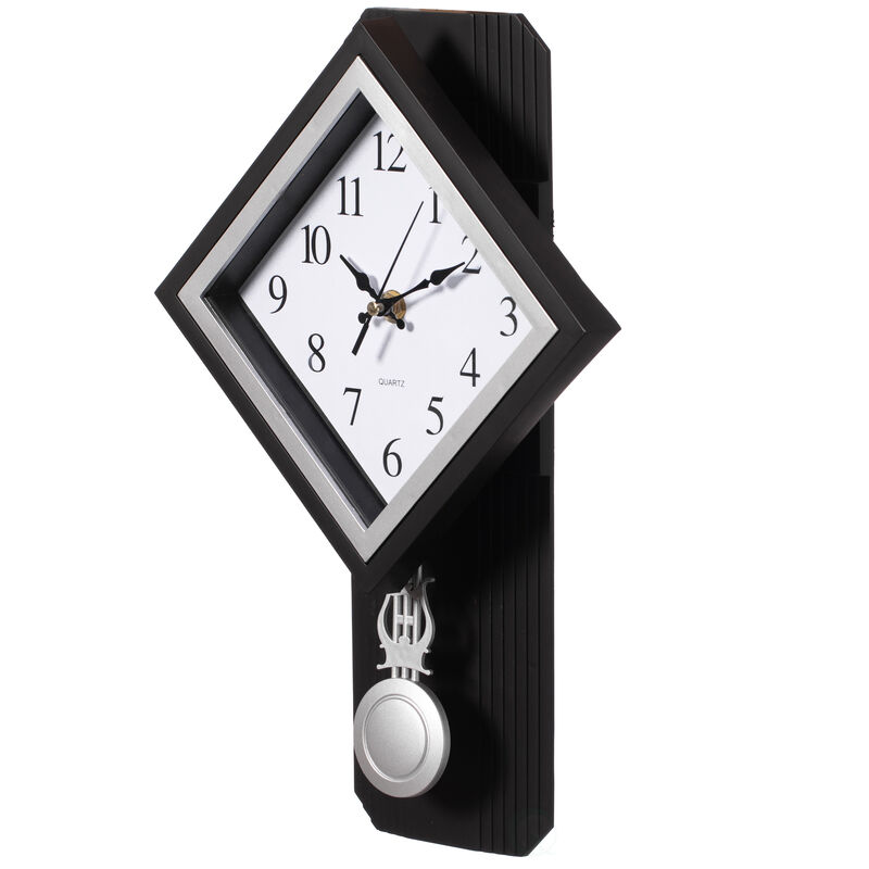 Wood-Look Pendulum Plastic Wall Clock, Farmhouse Decor for Living Room, Kitchen, or Dining Room, Silent Clock with Roman Numerals, Battery Powered, Large Decorative Wall Clock, Easy-to-Read, Brown