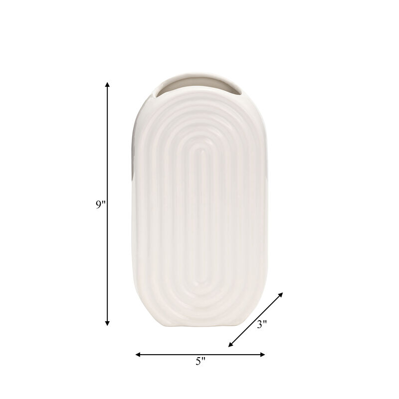 9" Ceramic Oval Ridge Vase