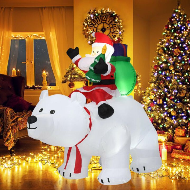 Hivvago 6.5 Feet Christmas Inflatable Santa Riding Polar Bear with Shaking Head LED Lights