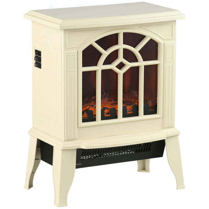HOMCOM 18" Electric Fireplace Heater, Freestanding Fire Place Stove with Realistic LED Flames and Logs, Overheating Protection, 750W/1500W, White