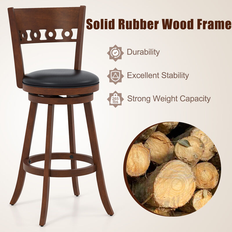Set of 2 Swivel Bar Stools with Rubber Wood Frame