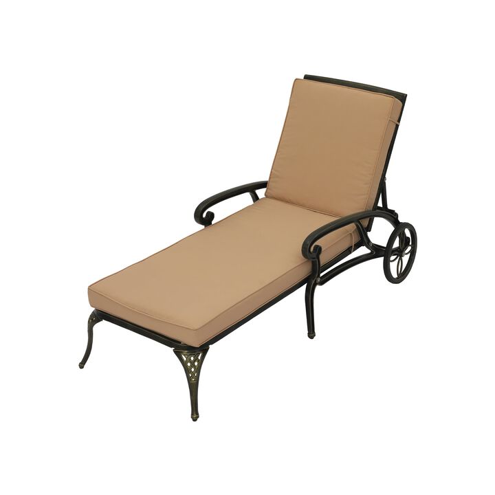 MONDAWE Cast Aluminum Outdoor Adjustable Chaise Lounge with Removable Cushion