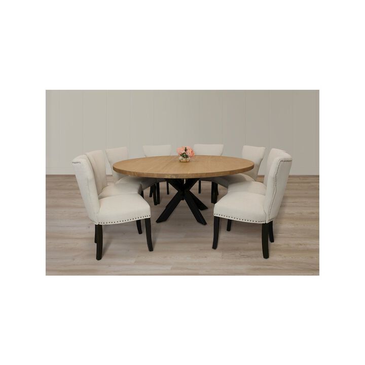 Jill Linen Fabric Side Chair Ivory with Antique Brown - Set of 2