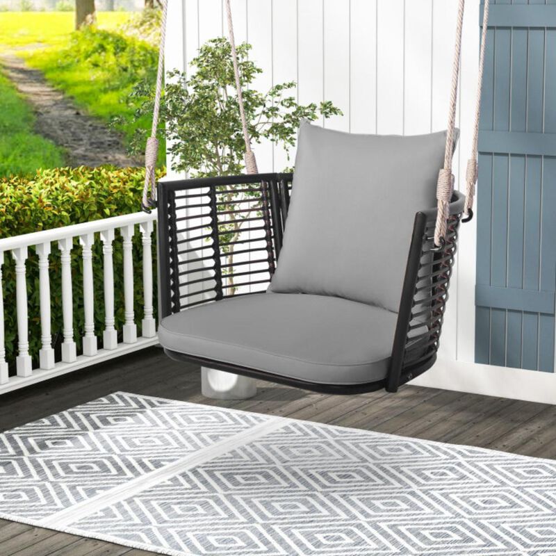 Hivvago Porch Swing Patio Hanging Rattan Chair with Zippered Cushions and Rope