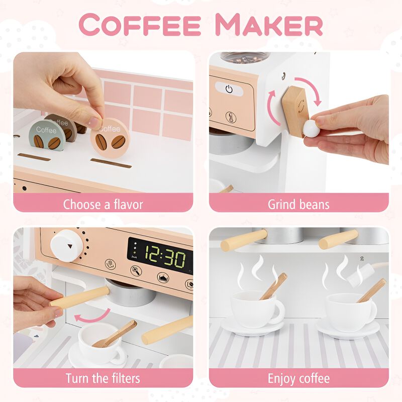 Kitchen Playset with Coffee Maker and Accessories for Kids Pretend Play Toy Set