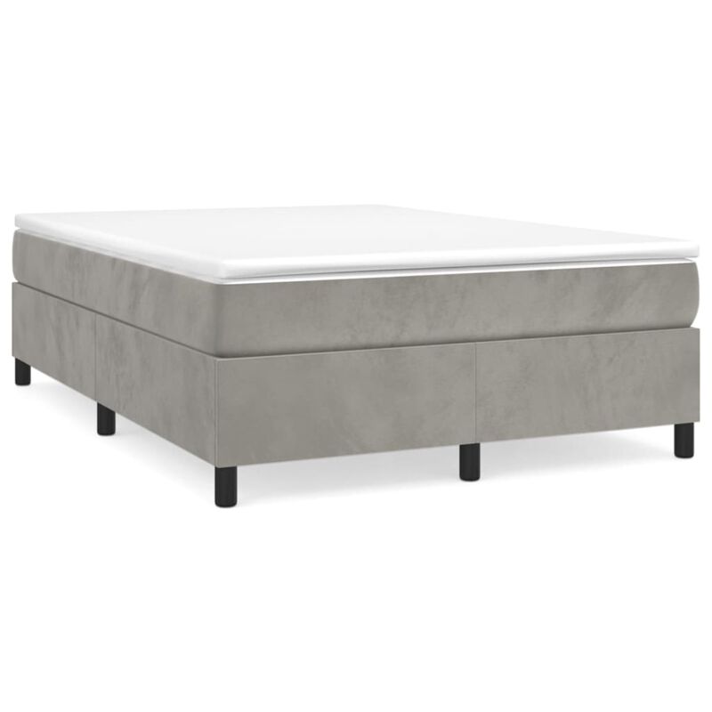 vidaXL Queen Size Box Spring Bed Frame - Light Gray Velvet Finish with Plywood and Engineered Wood - 81.1" x 59.8" x 13.8"