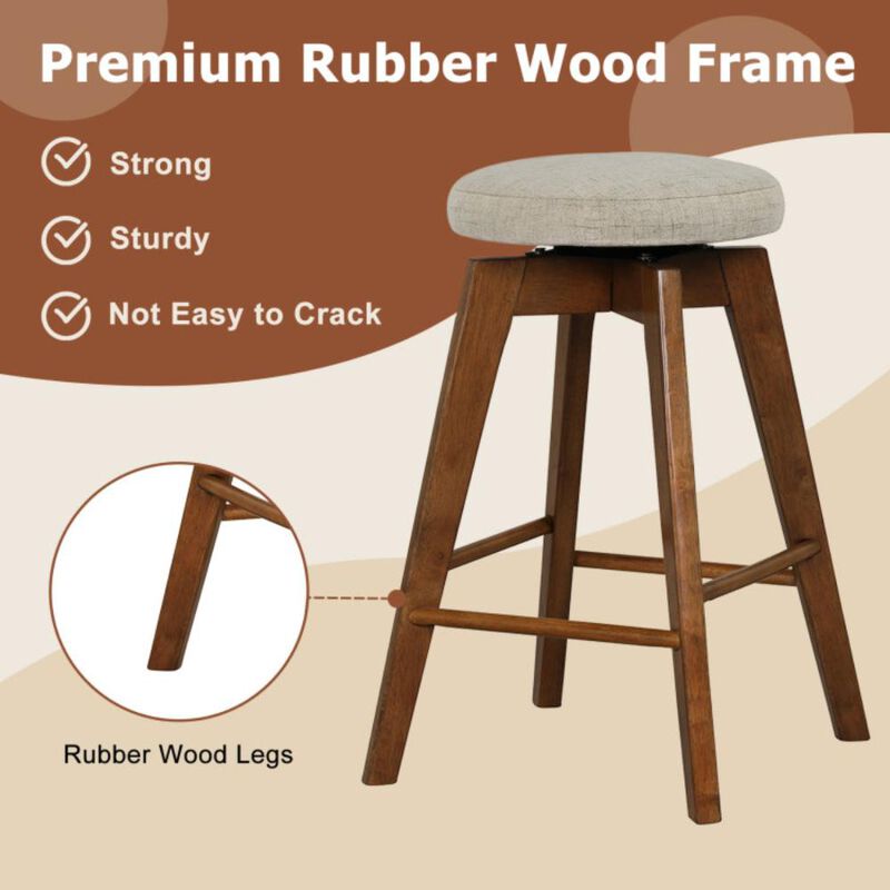 Hivvago 2 Pieces 26 Inch Backless Swivel Barstools with Linen Fabric Seat-Beige