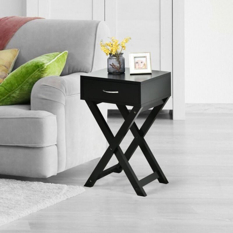 Hivvago Design Sofa Side Table with X-Shape Drawer for Living Room Bedroom