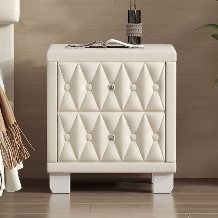 Merax Elegant Velvet Nightstand with 2 Drawers and Crystal Handle