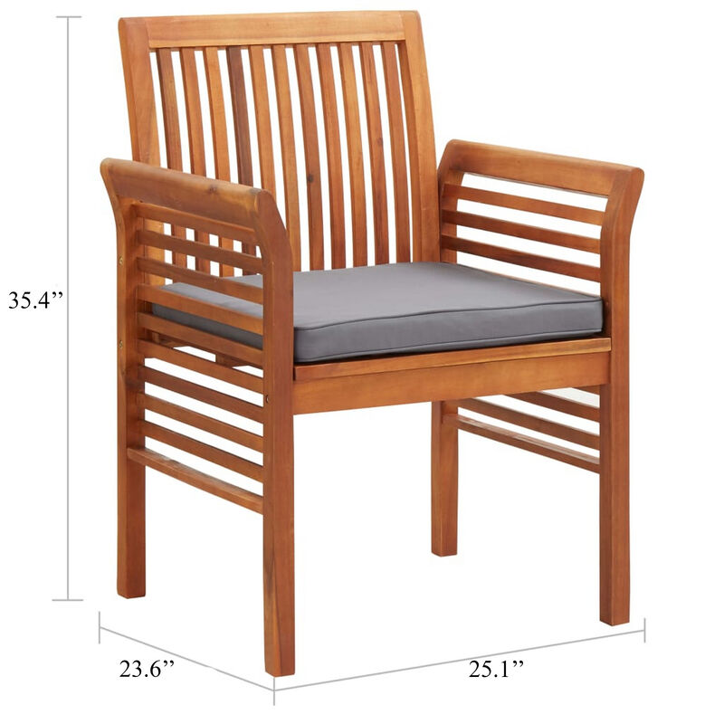 Kim Outdoor Set of 2, Geay Seat Armchair, Brown Acacia Wood - Benzara