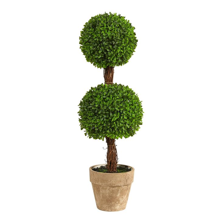 Nearly Natural 2.5-in Boxwood Double Ball Topiary Artificial Tree