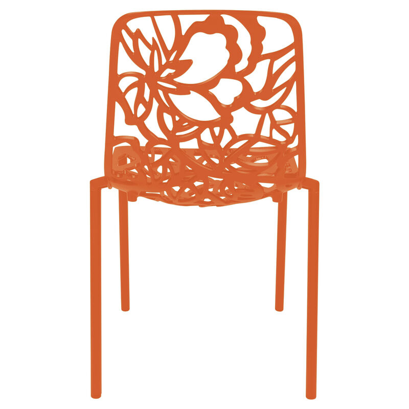 LeisureMod Devon Modern Aluminum Outdoor Dining Chair set of 4 in Brown