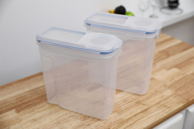 Set of 2 Large BPA-Free Plastic Food Cereal Containers, Airtight Spout Lid