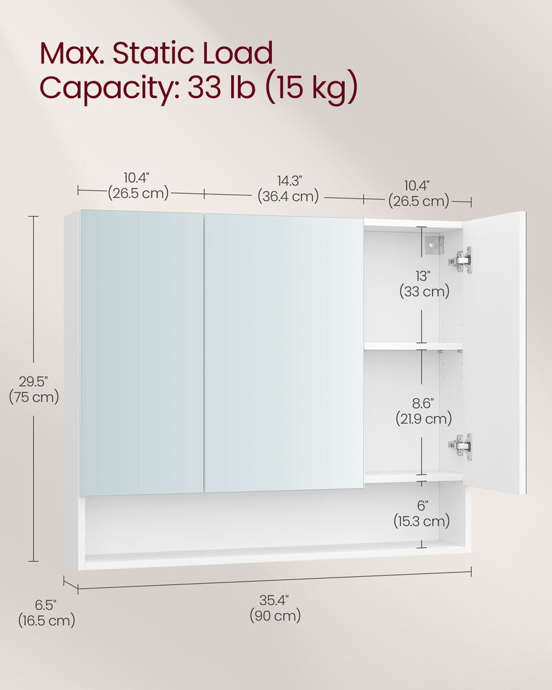 Wide Bathroom Mirror with Storage Cloud White