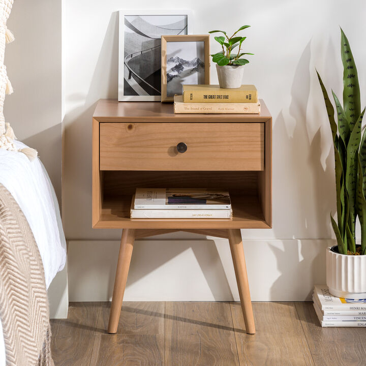 Streamdale Mid-Century Modern Single-Drawer Solid Wood Nightstand - Caramel