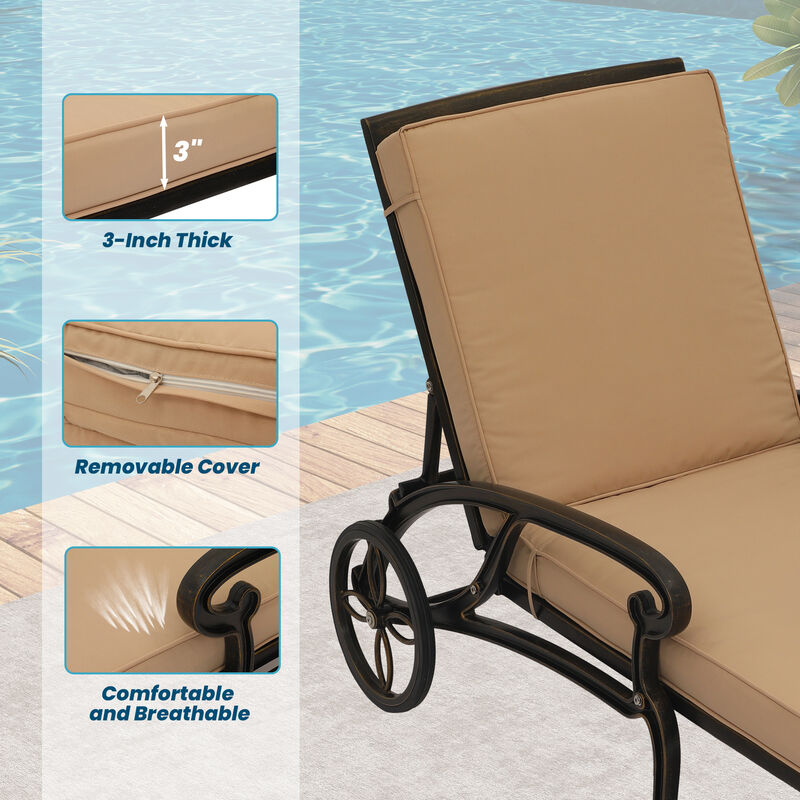 MONDAWE Cast Aluminum Outdoor Adjustable Chaise Lounge with Removable Cushion