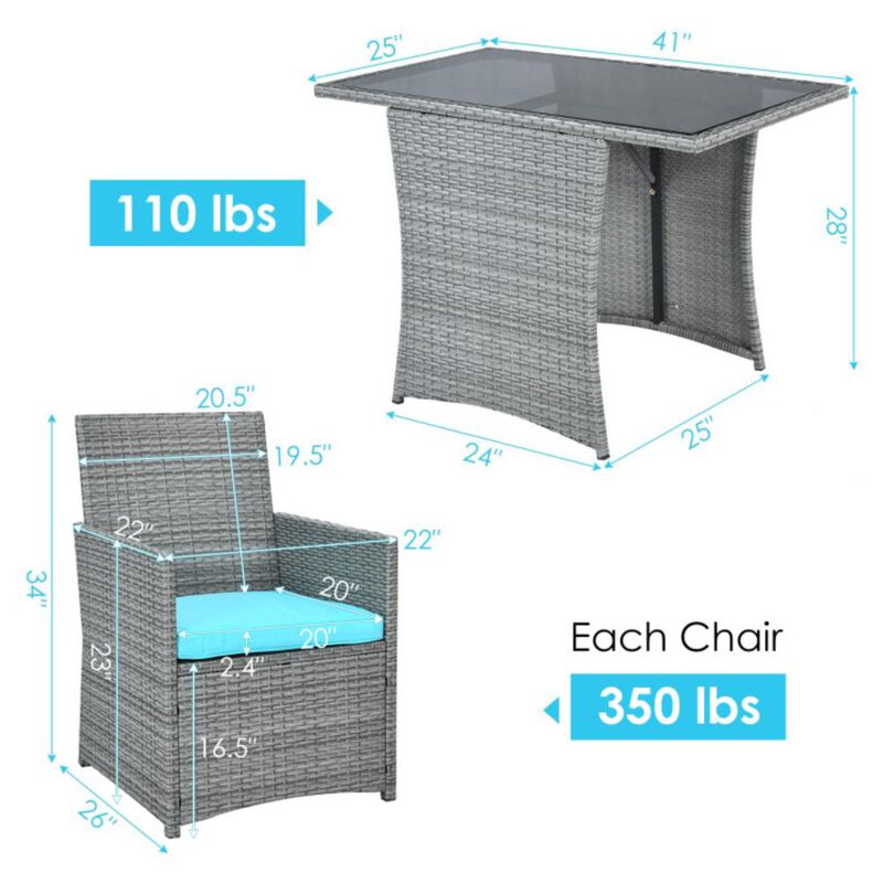 Hivvago 3 Pieces Patio Rattan Furniture Set with Cushioned Armrest Sofa