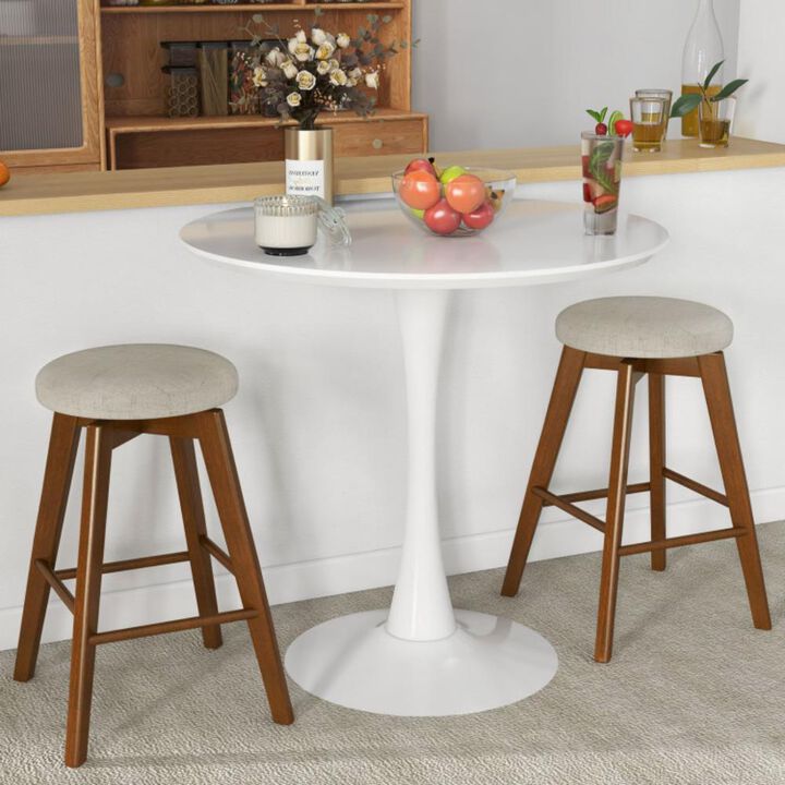 Hivvago 2 Pieces 26 Inch Backless Swivel Barstools with Linen Fabric Seat-Beige