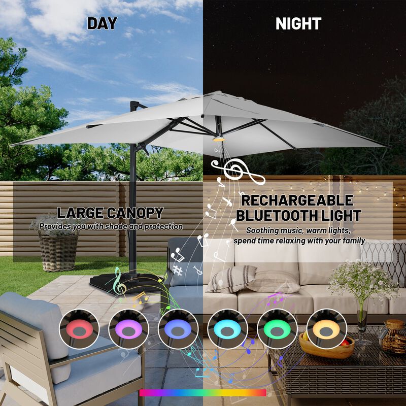 10x13 ft. 360° Rotation Outdoor Patio Cantilever Umbrella with Base in Gray