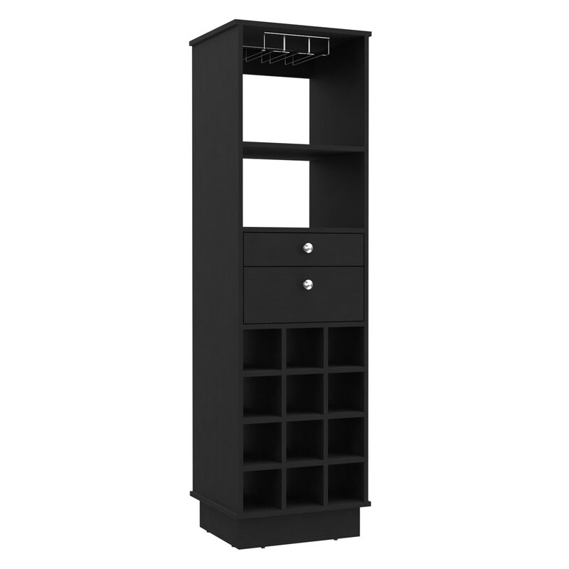 DEPOT E-SHOP Zircon Bar Cabinet, Twelve Built-in Wine Rack, Two Drawers, Black