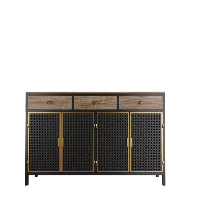 4 Doors Modern Sideboard With 3 Top Drawers, Freestanding Sideboard Storage Cabinet Entryway