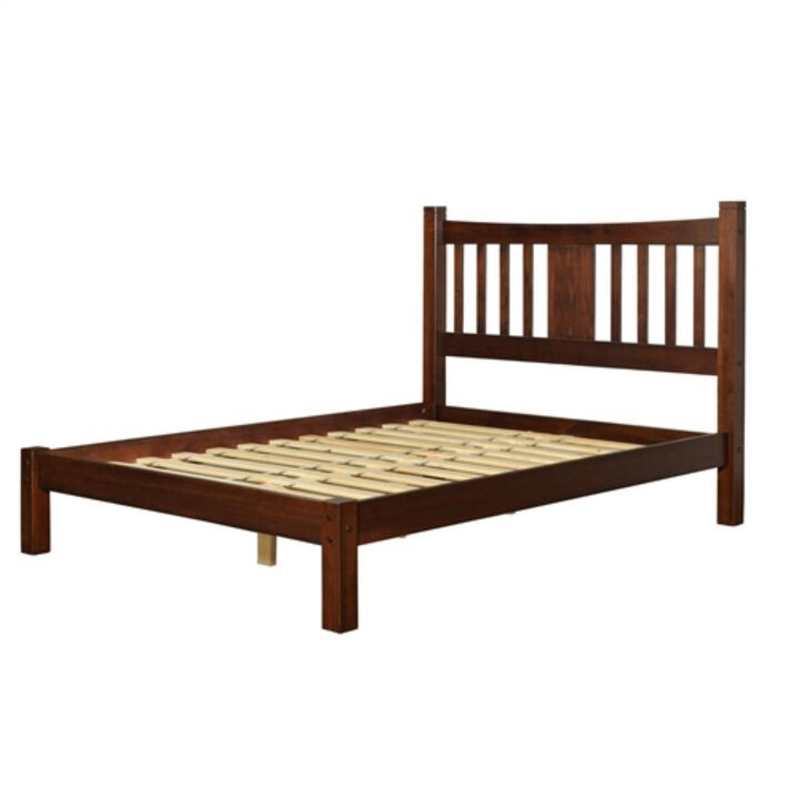Hivvago King Farmhouse Style Solid Wood Platform Bed Frame with Headboard in Cherry