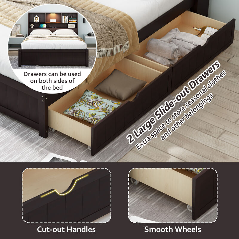 Merax Platform Bed with Built-in Downlight and 2 Drawers