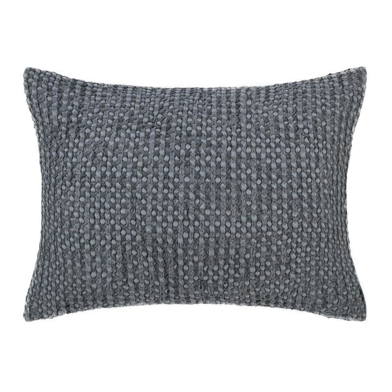 Cae Standard Pillow Sham, Blue Cotton, Belgian Flax Linen, 20x26  - Benzara
