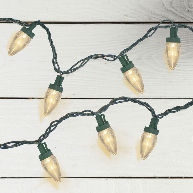 50 Count Warm White LED C7 Christmas Lights  20.25 ft Green Wire