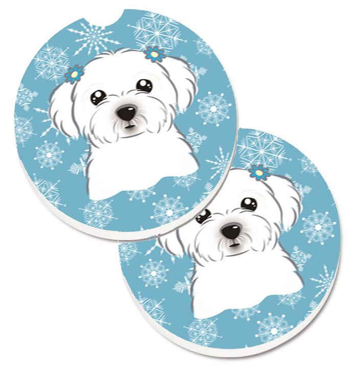 Caroline's Treasures Snowflake Maltese Set of 2 Cup Holder Car Coasters BB1642CARC, 2.56, Multicolor
