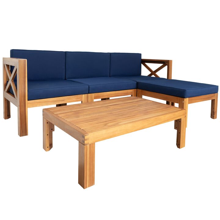 Mondawe Outdoor 5-Piece Acacia Wood Patio Sofa Set With Fabric Cushions And Pillows,Garden Lounging