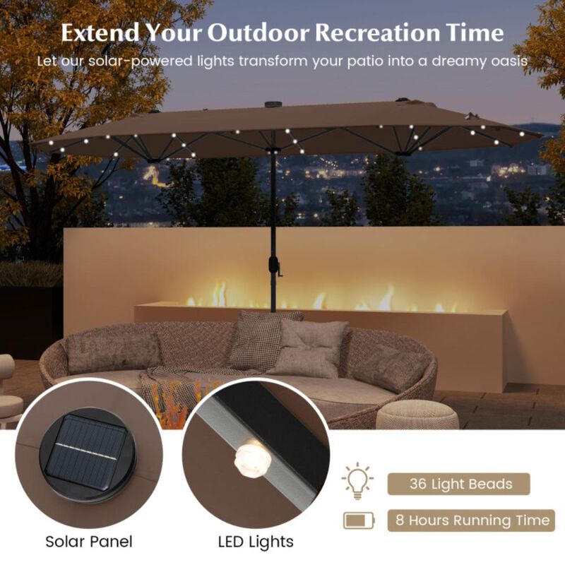 Hivvago 13FT Double-sided Patio Umbrella with Solar Lights for Garden Pool Backyard