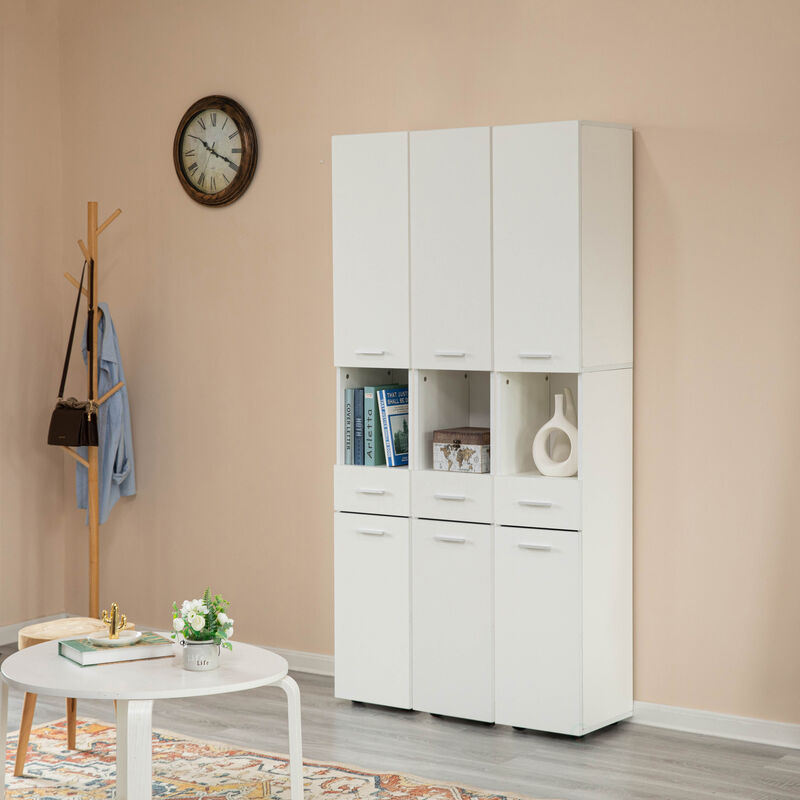 71.5 Inches Tall Thin Corner Shelf Floor Cabinet with 2 Doors, 1 Drawer, Freestanding Linen Tower Cabinet - Perfect for Bathroom, Living Room, Kitchen or Home Office, White