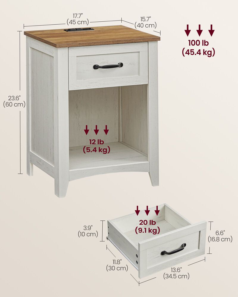 Nightstand with Charging Station and Open Compartment for Convenient Storage