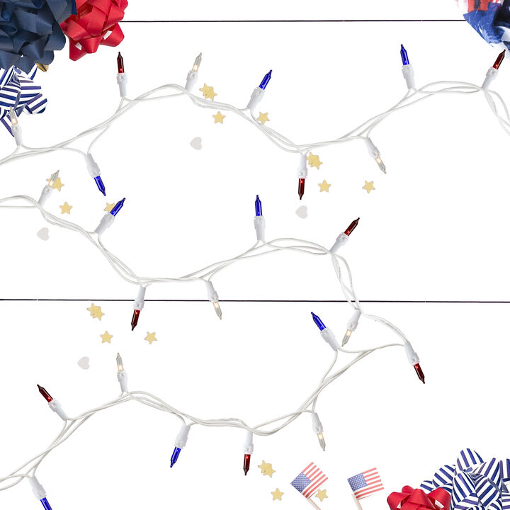 50-Count Red  White  Blue 4th of July Mini Light Set  10ft White Wire