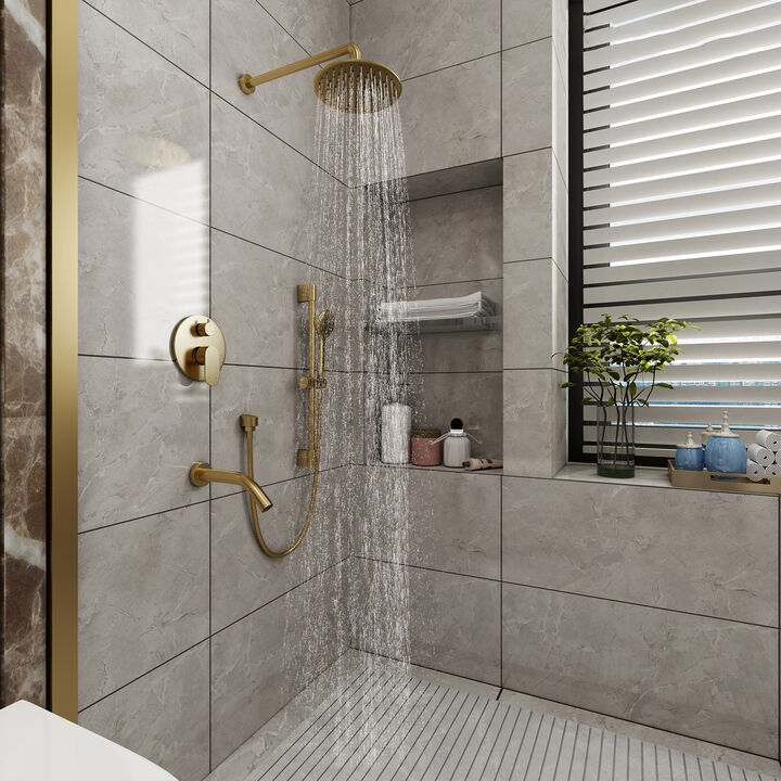 Mondawe 9 Inch 3-functions Wall Mounted Rainfall Shower Body Round Top Spray System with Handheld