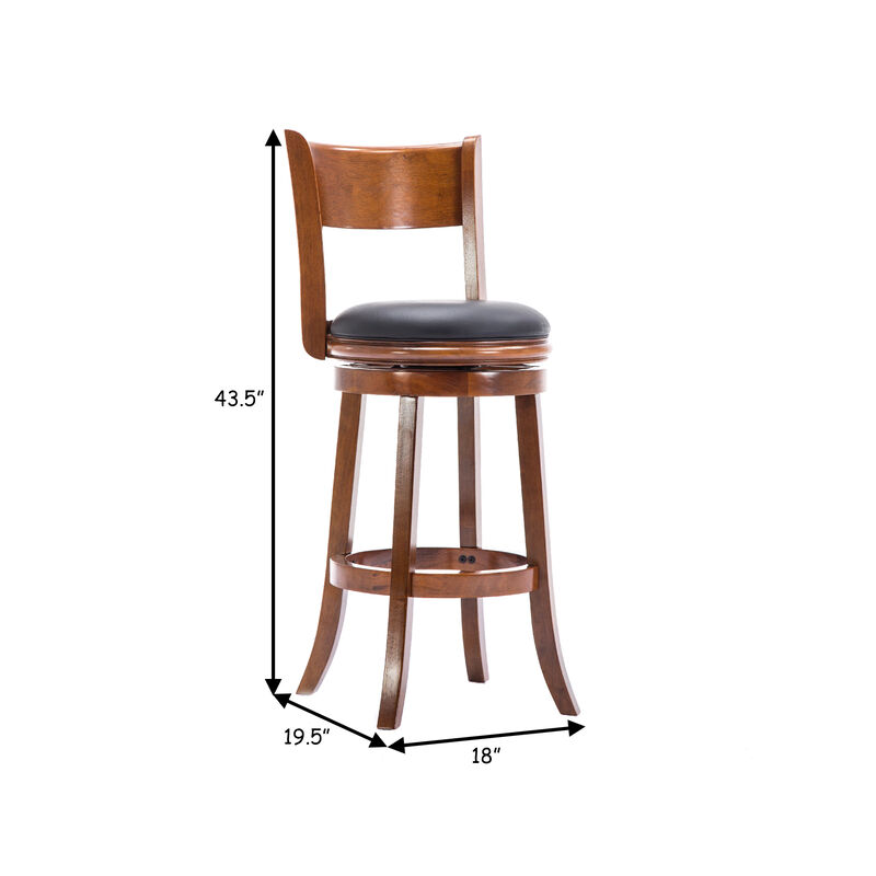 Pal 29 Inch Swivel Bar Stool, Solid Wood, Bonded Leather, Walnut Brown-Benzara