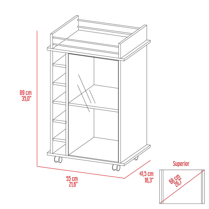 DEPOT E-SHOP Huali Bar Cart, Six Built-in Wine Rack, Glass Door, Four Casters, Two Shelves, Carbon Espresso