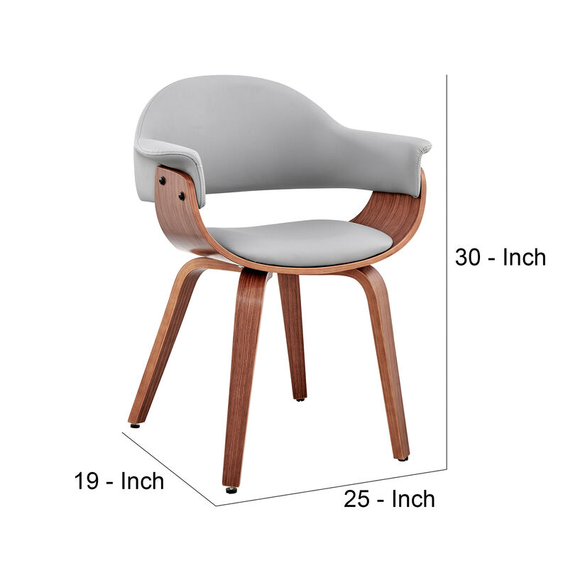 Leatherette Dining Chair with Curved Seat, Gray and Brown - Benzara