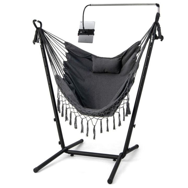 Hivvago Height Adjustable Hammock Chair with Phone Holder and Side Pocket-Gray
