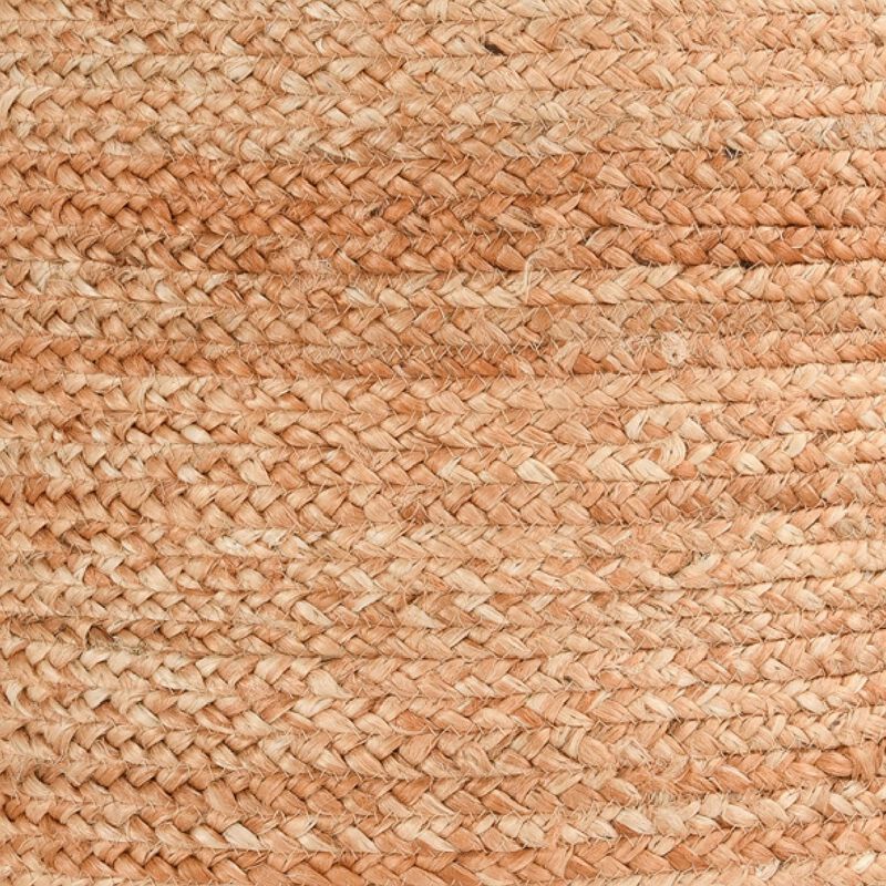 18 Inch Round Accent Pouf, Soft Braided Jute Design, Natural Cream Orange-Benzara